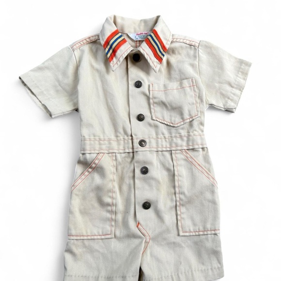 Vintage Kids Beige Button-Up Romper - Picture 1 of 4